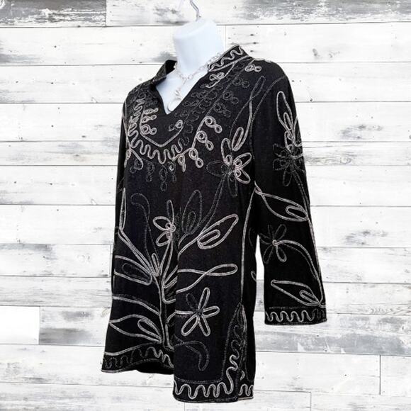 ONCE AGAIN Black Tunic w/ Metallic Soutache Detail, S - Picture 5 of 9